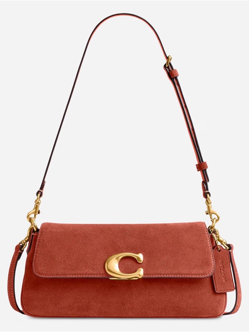 Coach Suede Shoulder Bag in Brass/Clay with Gold Hardware